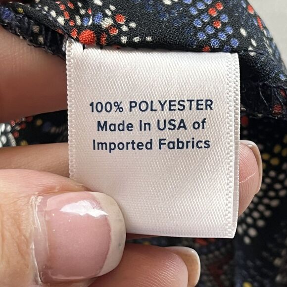 Allison Joy Blouse Womens Small Black White Boho Geometric Mixed Print Top USA - Picture 7 of 9